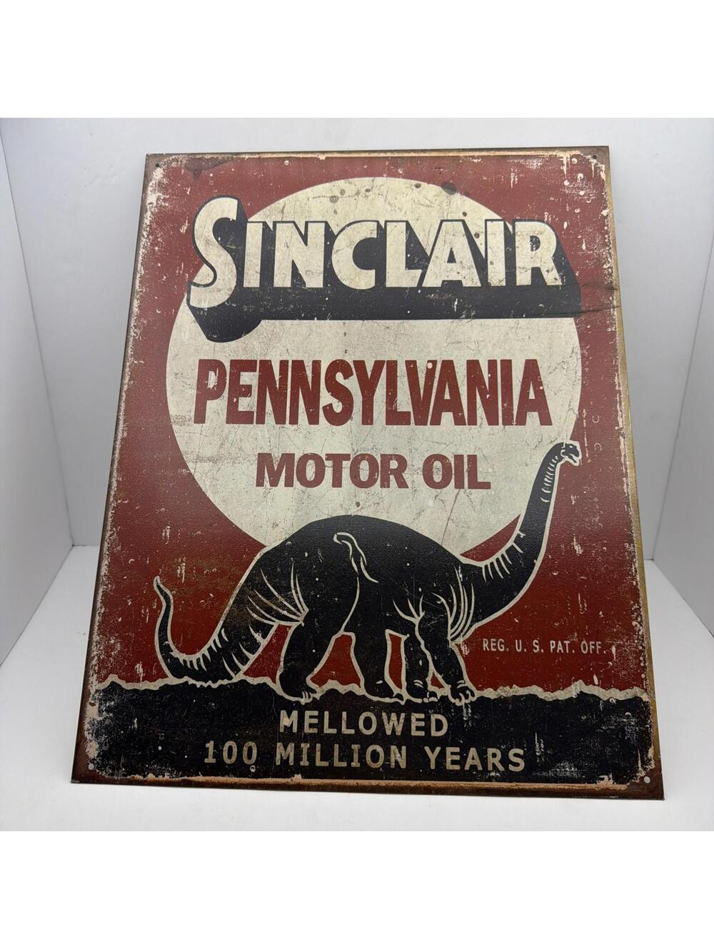 VINTAGE 12x16 in SINCLAIR PENNSYLVANIA MOTOR OIL ADV SIGN TIN METAL TACKER - X91